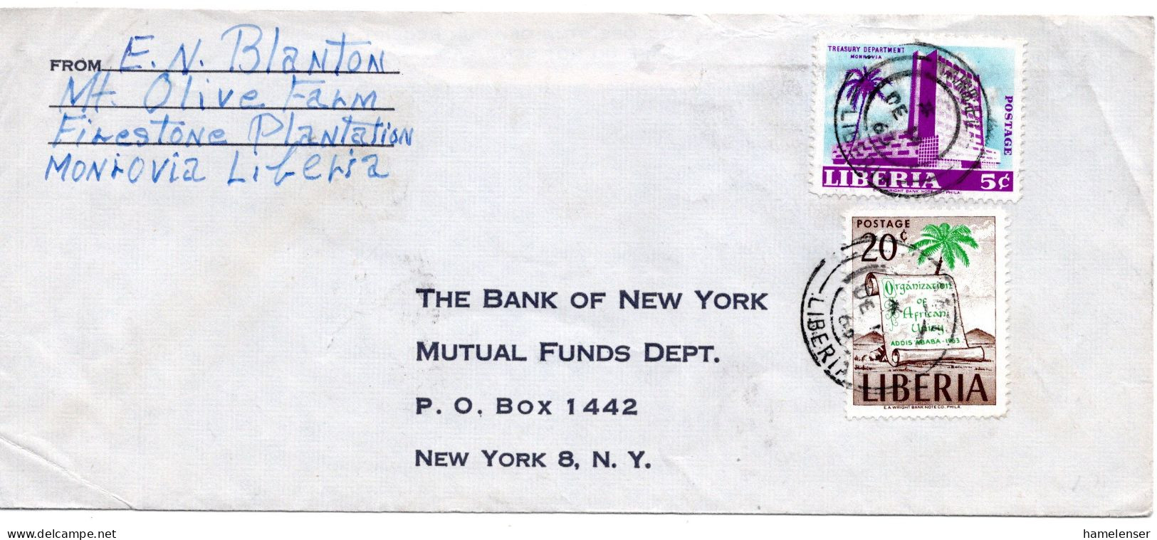 66886 - Liberia - 1963 - 20¢ OAU MiF A Bf MONROVIA -> New York, NY (USA) - Liberia