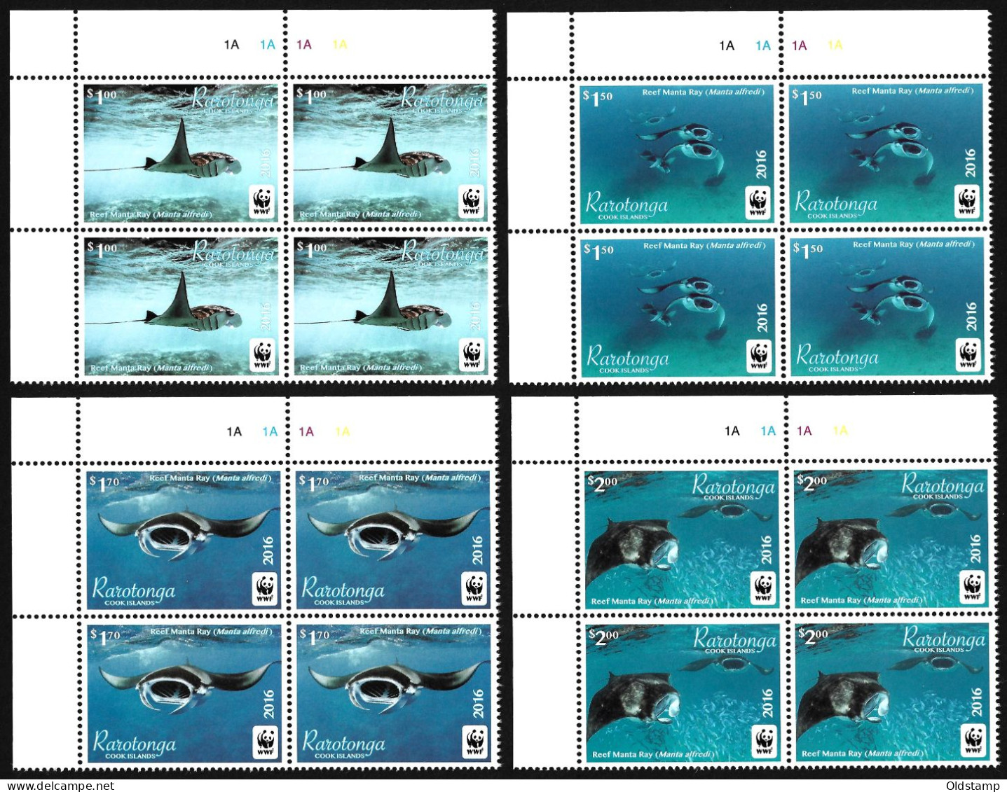 MARINE LIFE Rarotonga 2016 Sharks MNH WWF Reef Manta Ray Cook Islands Ocean Stamps Mi.# 50 - 53 SG.# 23 - 26 BL - Collezioni & Lotti