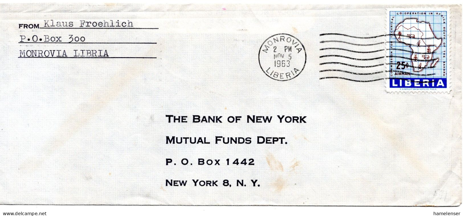 66887 - Liberia - 1963 - 25¢ Afrikanische Zusammenarbeit EF A Bf MONROVIA -> New York, NY (USA) - Liberia