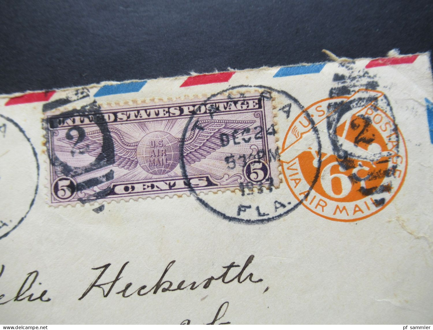 USA 1937 GA Umschlag Mit Flugpostmarke Stempel Tampa Handschriftlich Air Mail To New York / Mit Inhalt - Covers & Documents