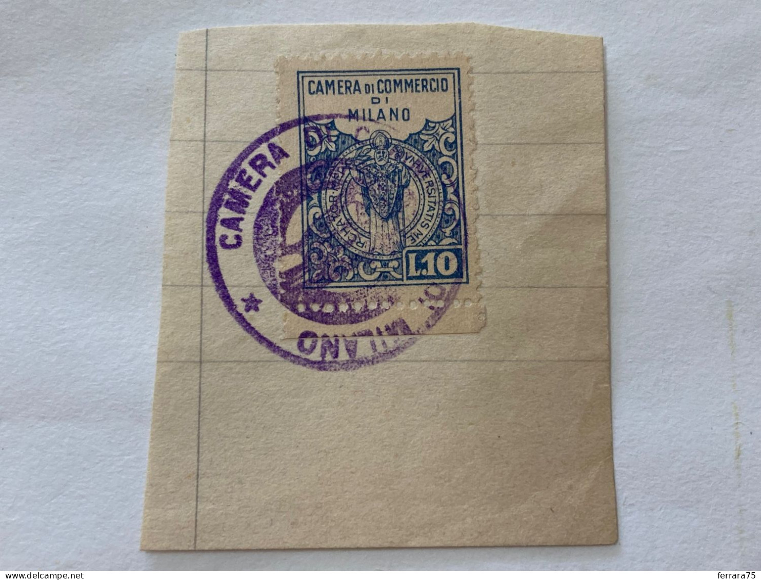 MARCA DA BOLLO SU FRAMMENTO CAMERA DI COMMERCIO COMUNE DI MILANO-5 - Revenue Stamps