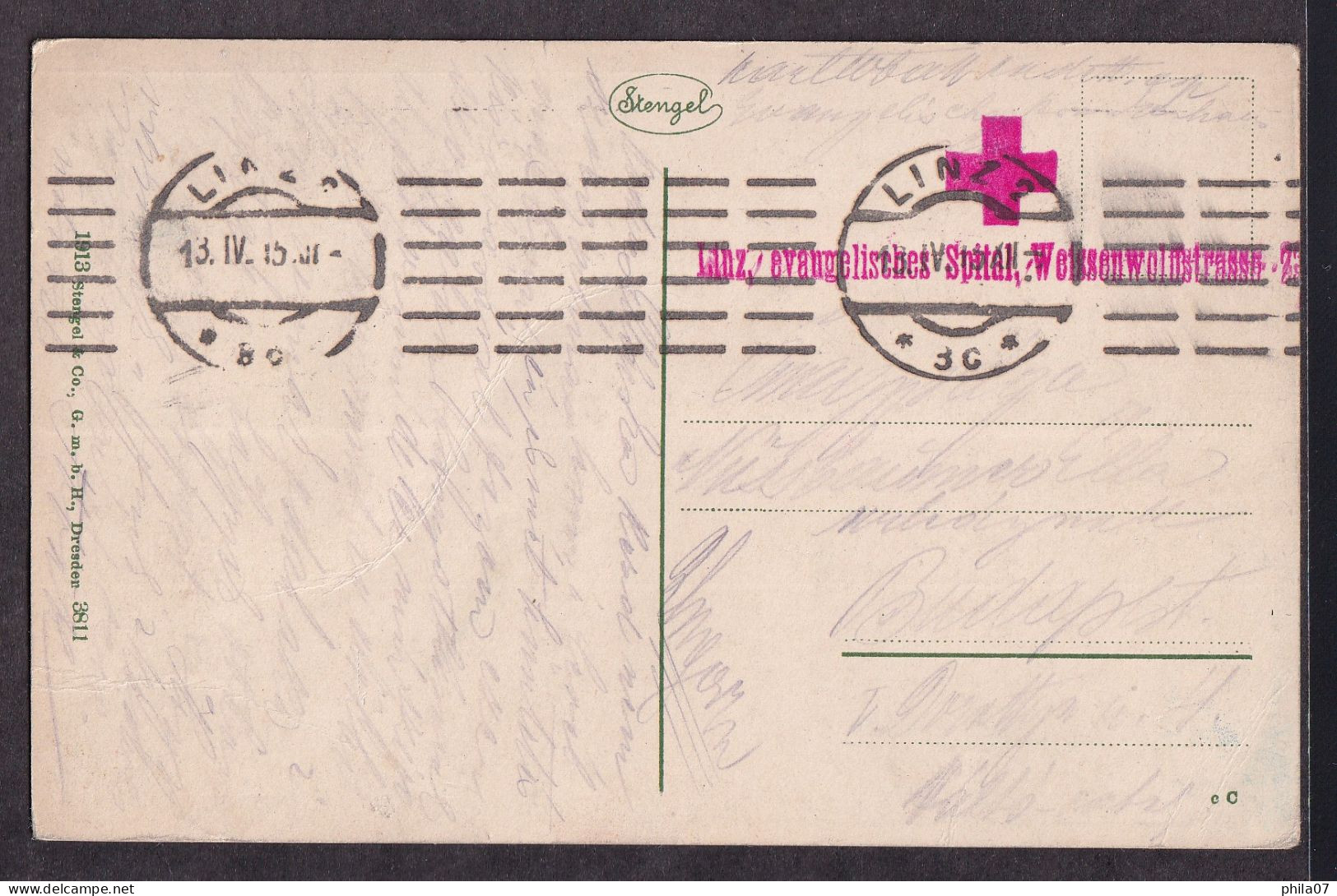 AUSTRIA - Linz A.d. Donau Von Urfahr / Stengel 3811 / Interesting Cancel On The Back / Postcard Circulated, 2 Scans - Linz Urfahr