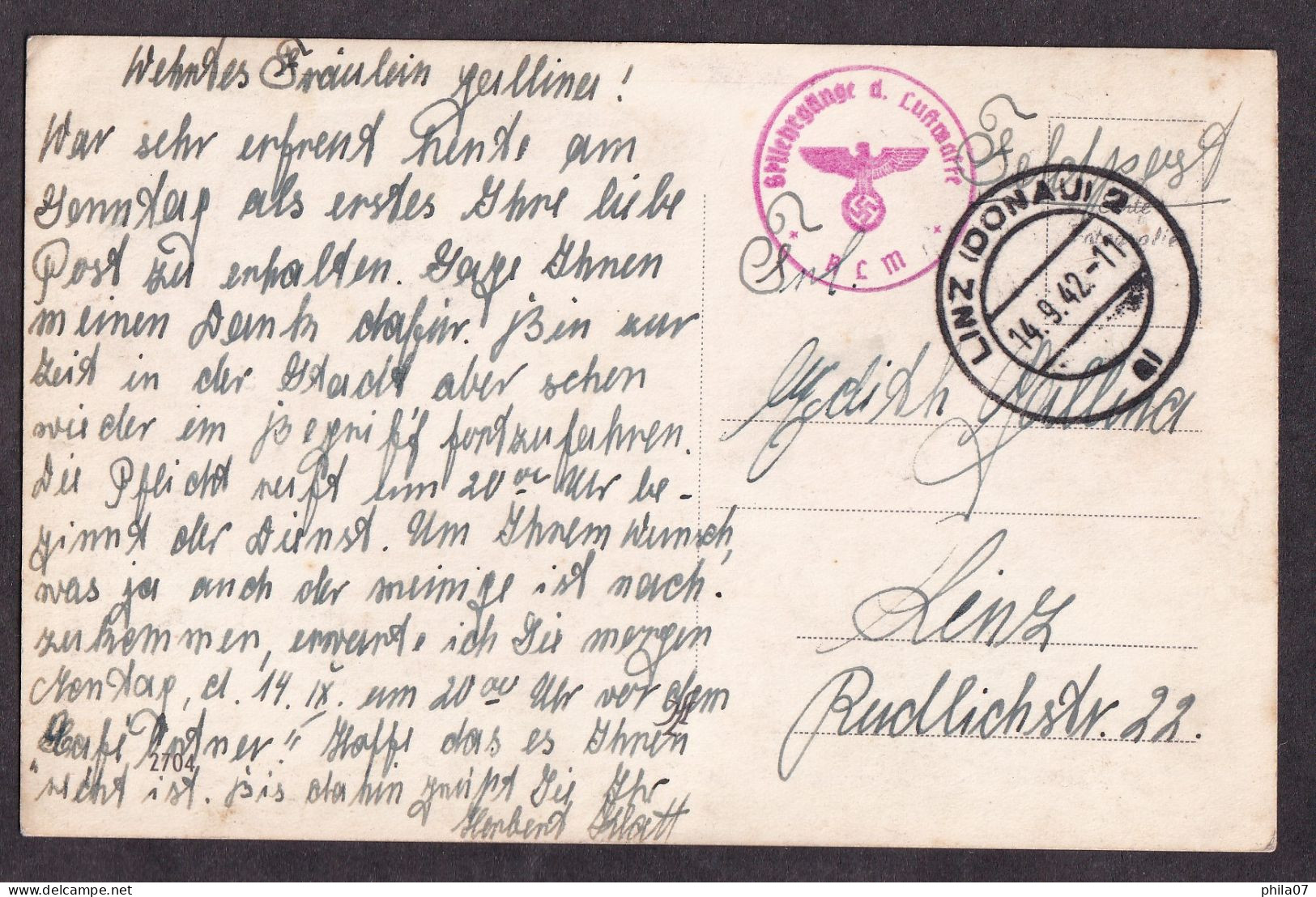 AUSTRIA - Linz A.d. D. Postlingberg / Military Cancel On The Back / Postcard Circulated, 2 Scans - Linz Pöstlingberg