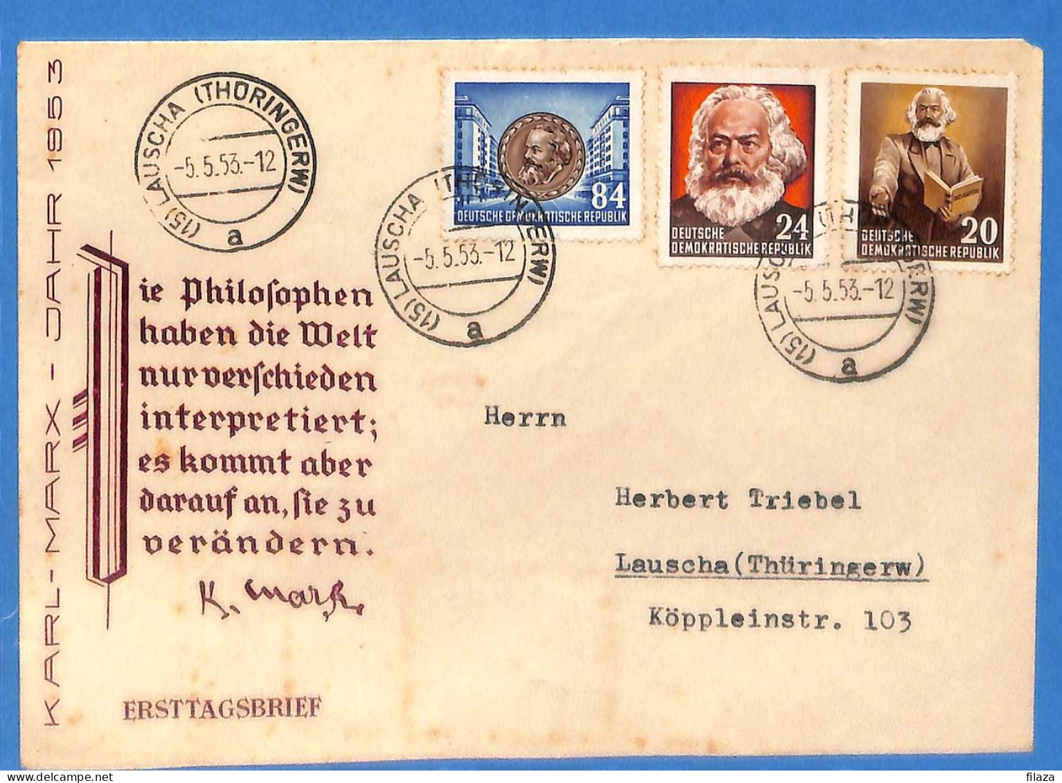 Allemagne DDR 1953 Lettre De Lauscha (G19662) - Briefe U. Dokumente