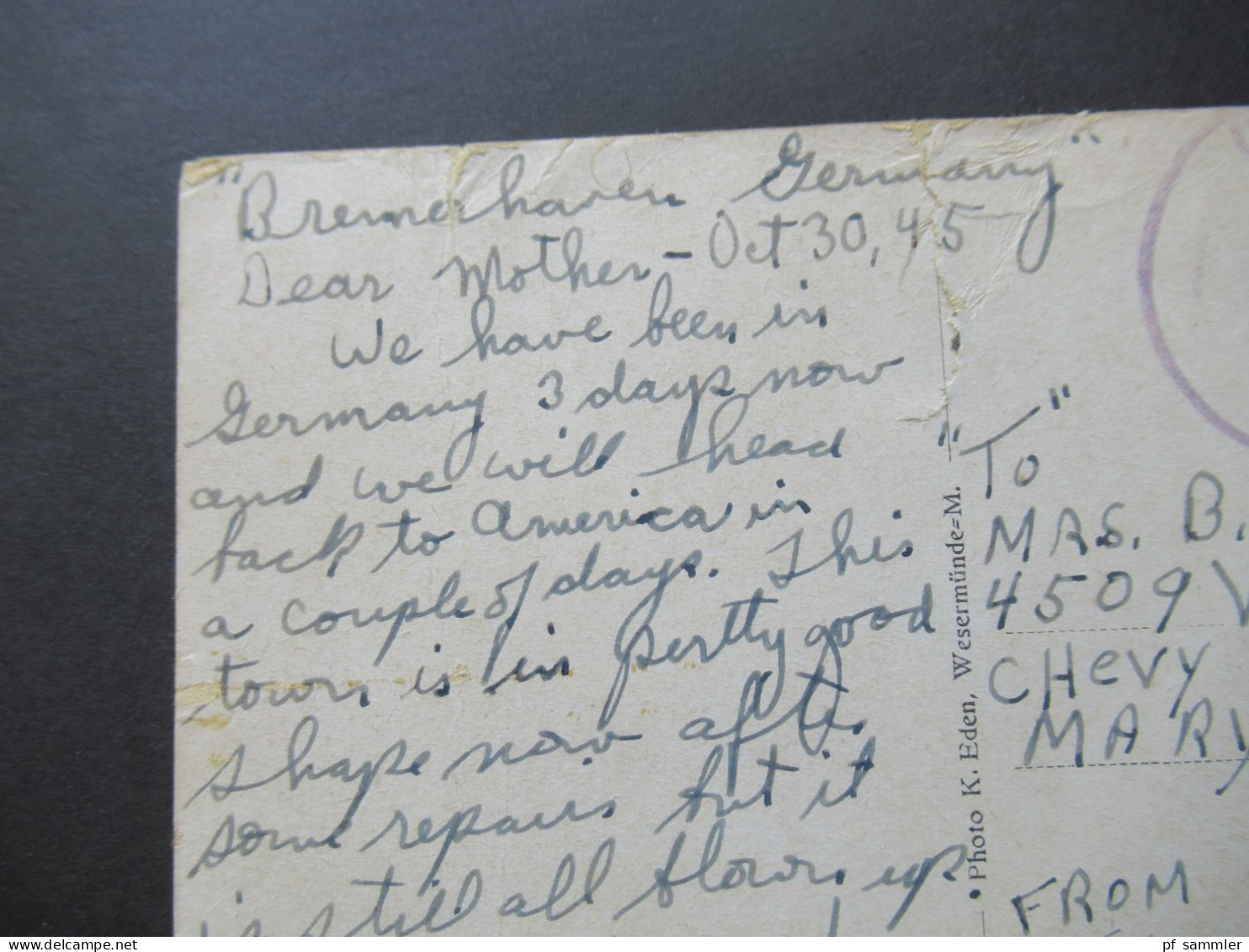 US Navy / USA 31.10.1945 Besetzung Von Deutschland / Bremerhaven Int. Inhalt: It Is Still Blown Up / Zerstörung Des 2.WK - Cartas & Documentos