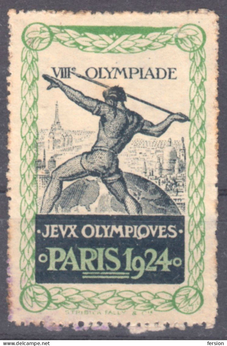 Games Javelin Throwing Paris France Montmartre Sacré-Cœur 1924 Summer Olympics Olympic LABEL CINDERELLA VIGNETTE - Summer 1924: Paris