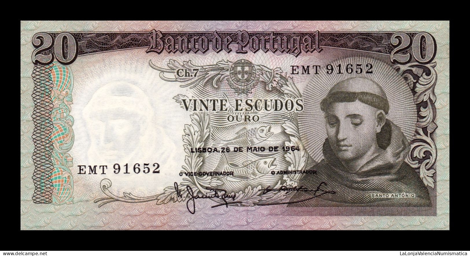 Portugal 20 Escudos 1964 Pick 167b(2) Sc Unc - Portugal