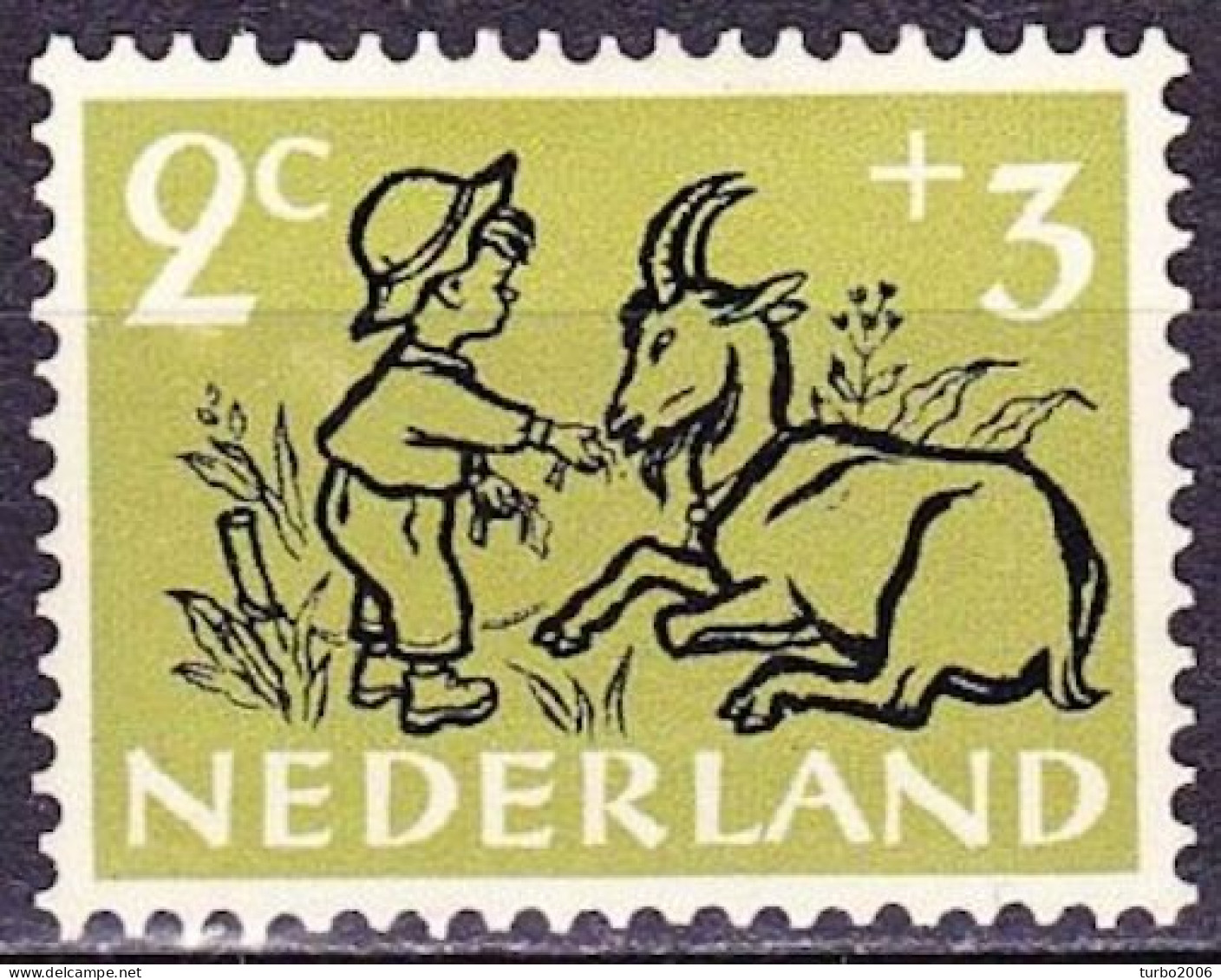 Plaatfout Lichte Vlek Midden Onder De 2 In 1952 Kinderzegels 2 + 3 Ct Groen NVPH 596 PM 1 Ongestempeld - Plaatfouten En Curiosa