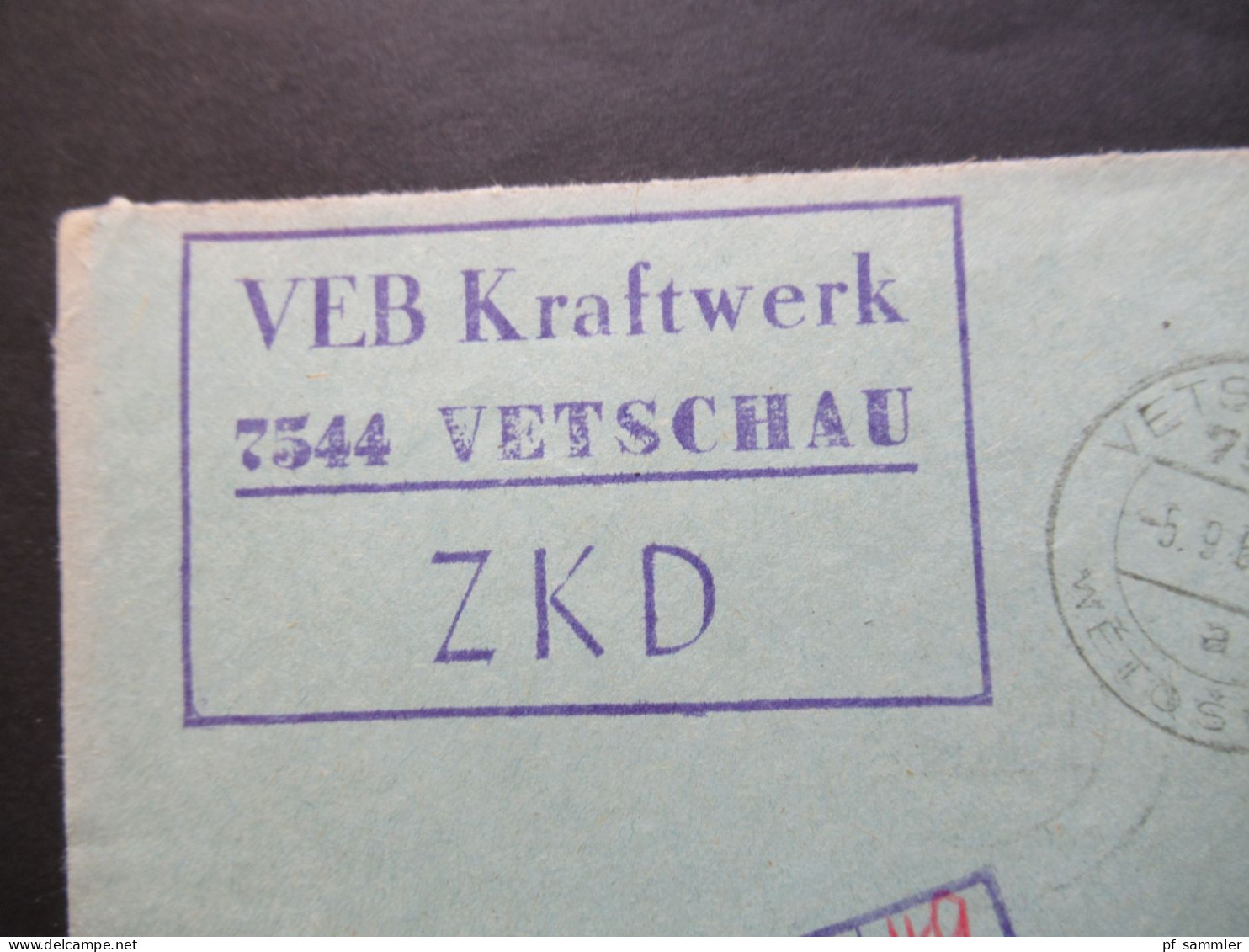 DDR 1966 Zentraler Kurierdienst ZKD VEB Kraftwerk 7544 Vetschau Tagesstempel Vetschau (Spreew) Kraftwerk - Covers & Documents