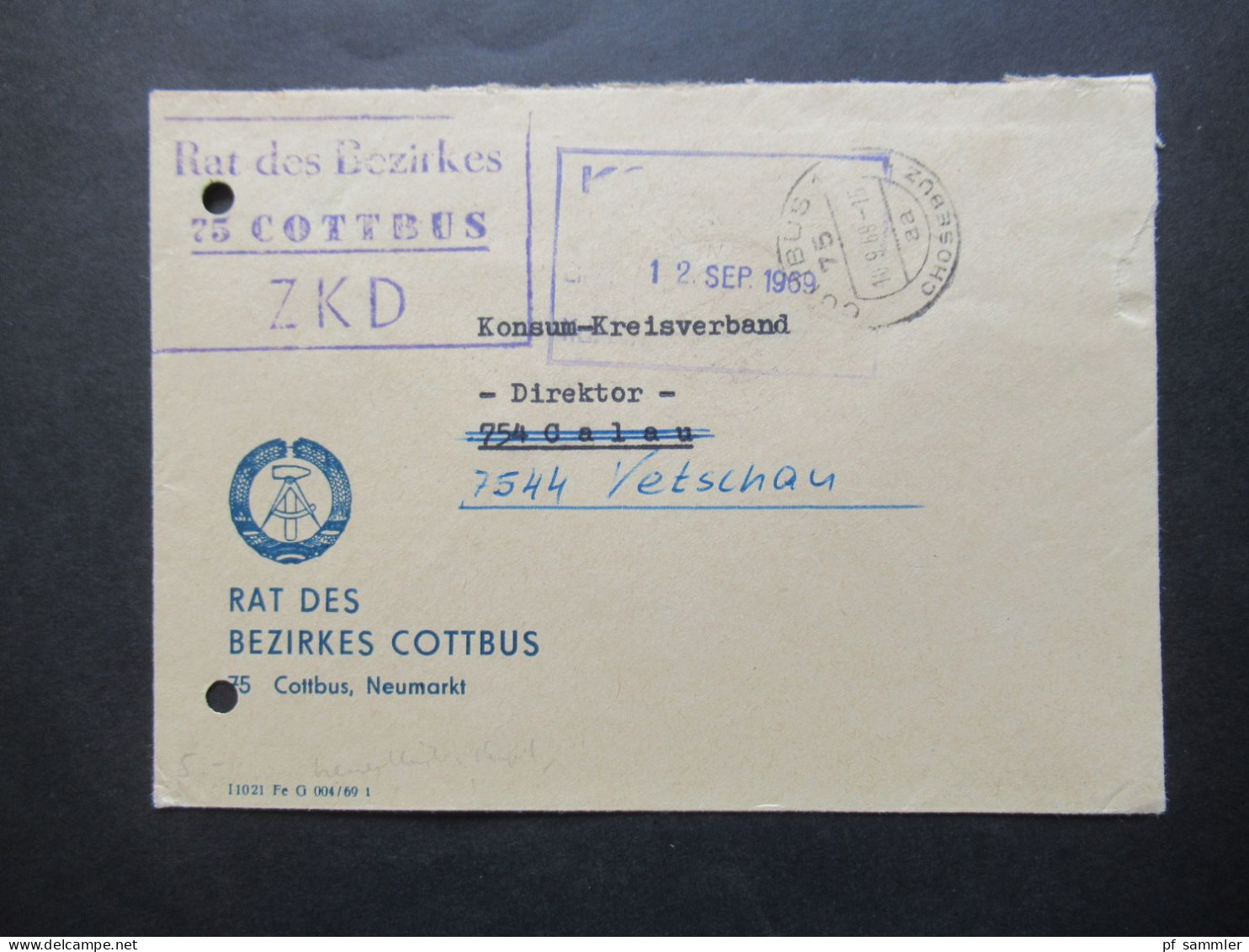 DDR 1969 Zentraler Kurierdienst ZKD Rat Des Bezirkes 75 Cottbus Tagesstempel Cottbus 75 Chosebuz / Volkspolizei Kreisamt - Covers & Documents