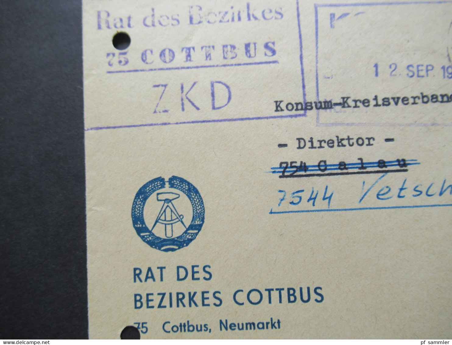 DDR 1969 Zentraler Kurierdienst ZKD Rat Des Bezirkes 75 Cottbus Tagesstempel Cottbus 75 Chosebuz / Volkspolizei Kreisamt - Covers & Documents