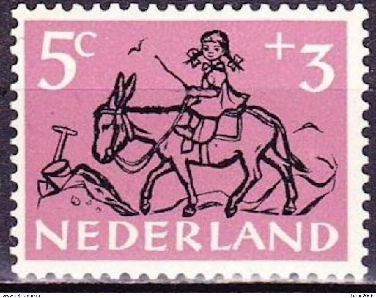 Plaatfout Zwart Puntje Op De Buik In 1952 Kinderzegels 5 + 3 Ct Rose NVPH 597 PM 1 Ongestempeld - Variétés Et Curiosités