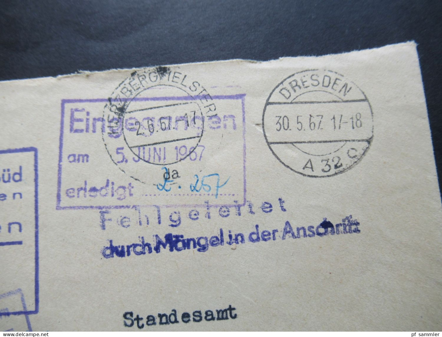 DDR 1967 Zentraler Kurierdienst ZKD Rat Des Stadtbezirkes Süd Der Stadt Dresden / Ministerium Des Innern / Rücks. 3 Stp - Covers & Documents