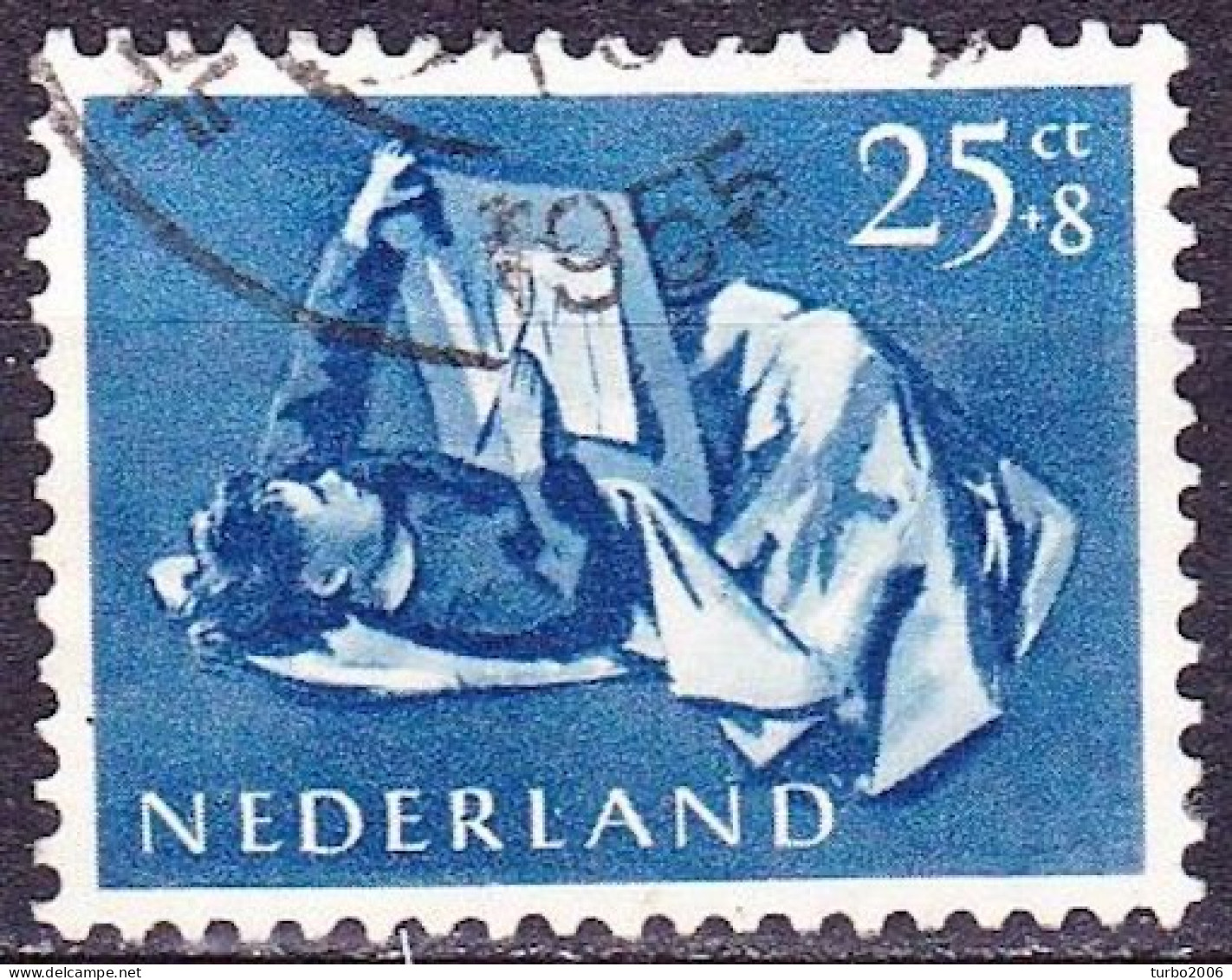 Plaatfout Blauwe Stip In De R Van NedeRland In 1954 Kinderzegels 25 + 8 Ct Blauw NVPH 653 PM 2 - Plaatfouten En Curiosa