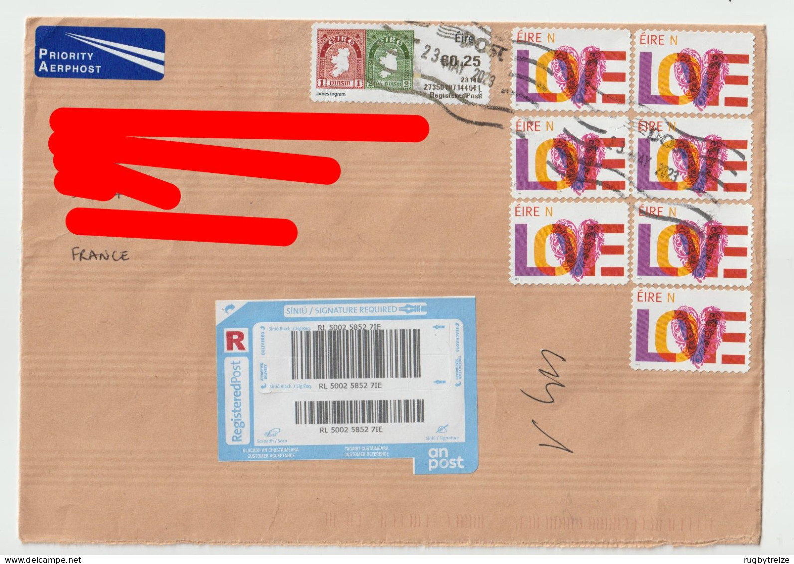 6753 Lettre Cover 2023 IRLANDE EIRE IRELAND LOVE AMOUR CODE BARRE  RECOMMANDE REGISTERED - Covers & Documents