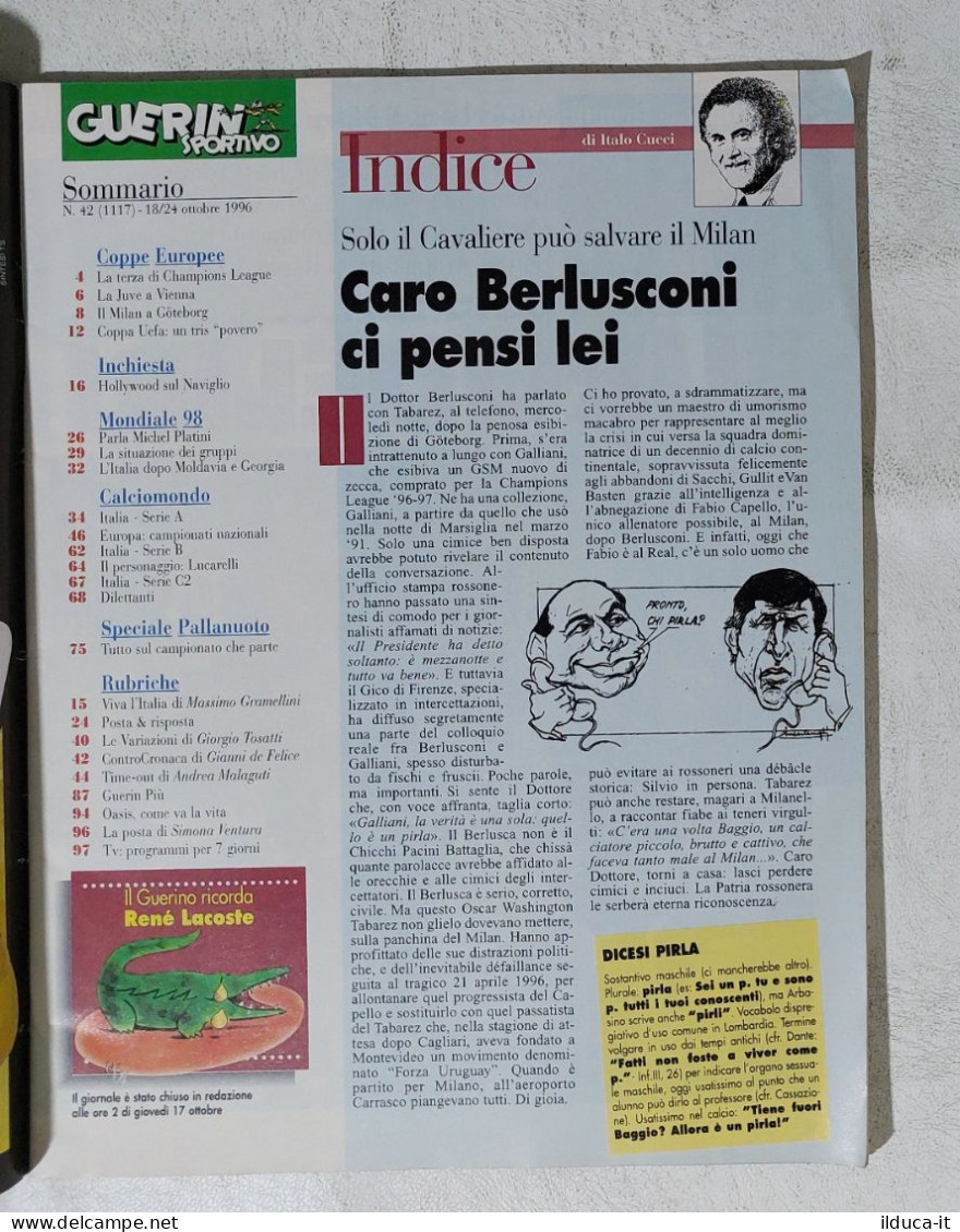 I115081 Guerin Sportivo A. LXXXIV N. 42 1996 - Berlusconi Tabarez - Milan - Deportes