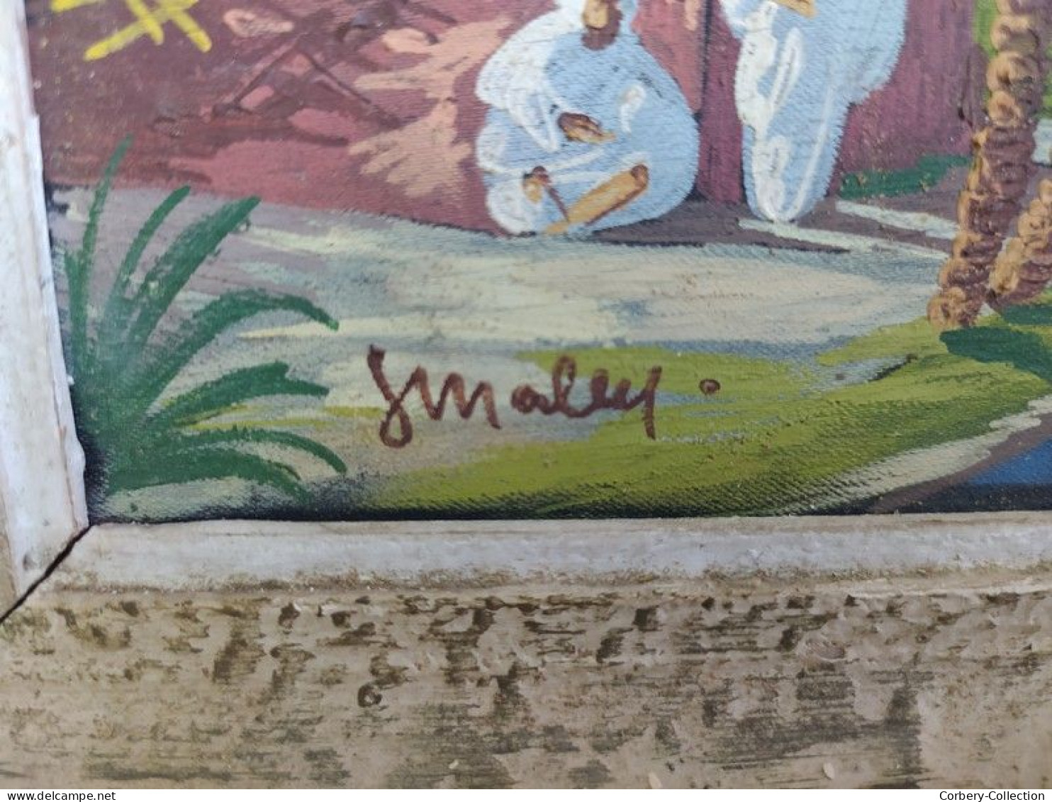 Ancien Petit Tableau Orientaliste Peint sur Soie Signé