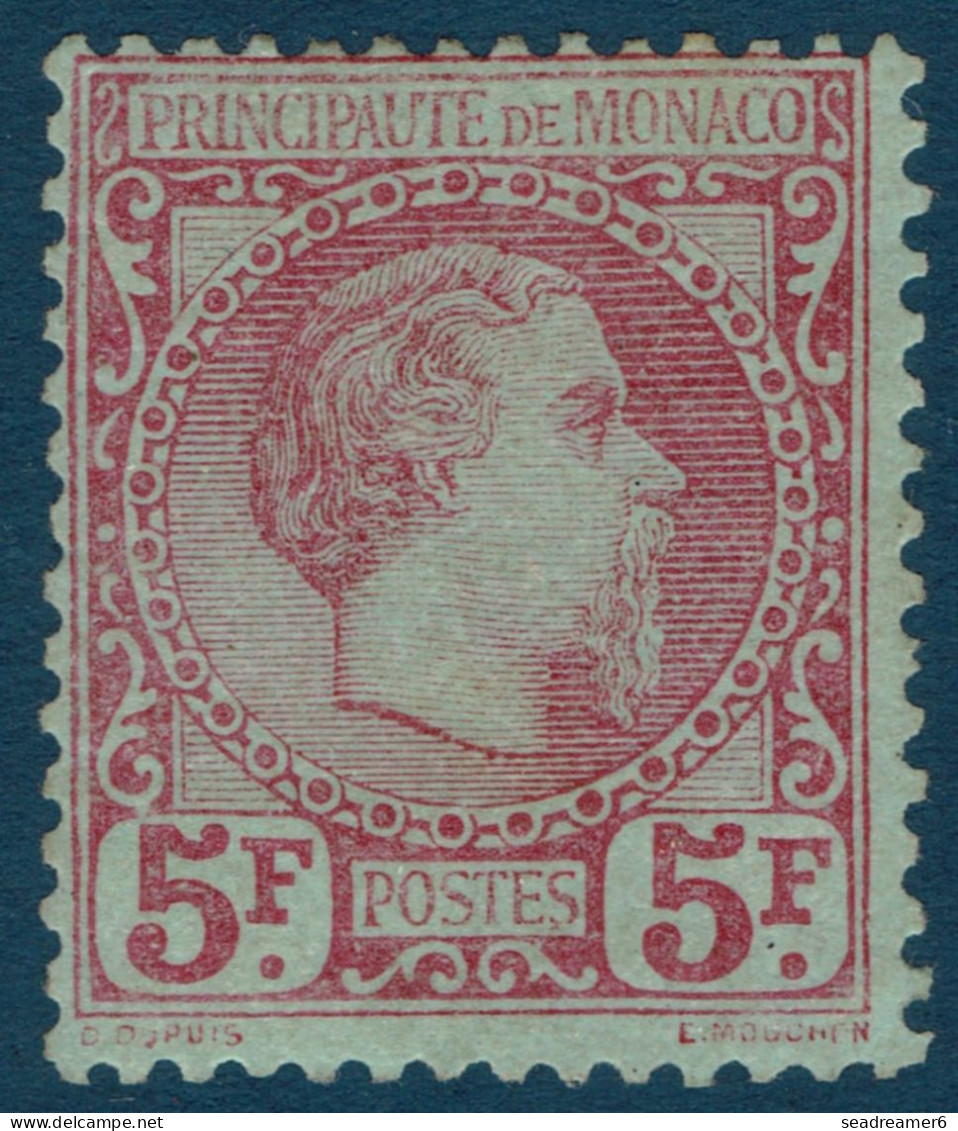 MONACO N°10* 5 FR Charles III Carmin S/ Vert Bon Centrage Pour Ce Timbre Toujours Décentré Trés Frais Certificat DIENA - Unused Stamps