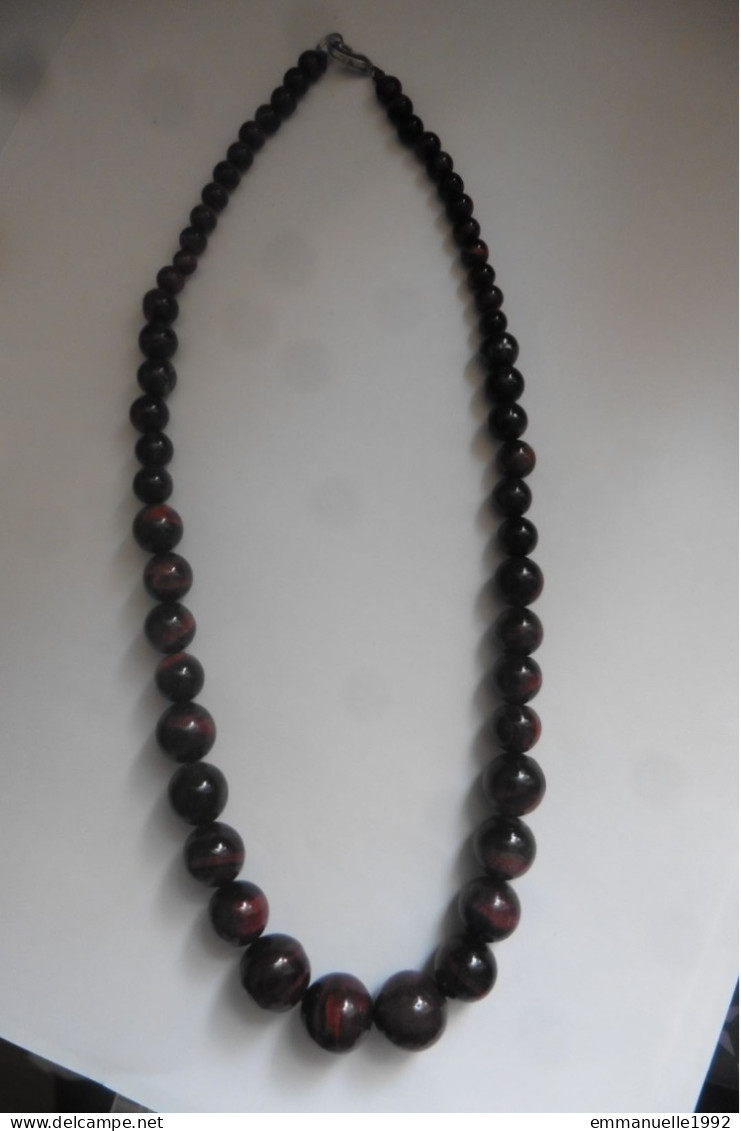 Neuf - Collier 48 Cm De Perles En Oeil De Tigre Rouge Oeil De Taureau Marron à Reflets Véritable - Colliers/Chaînes