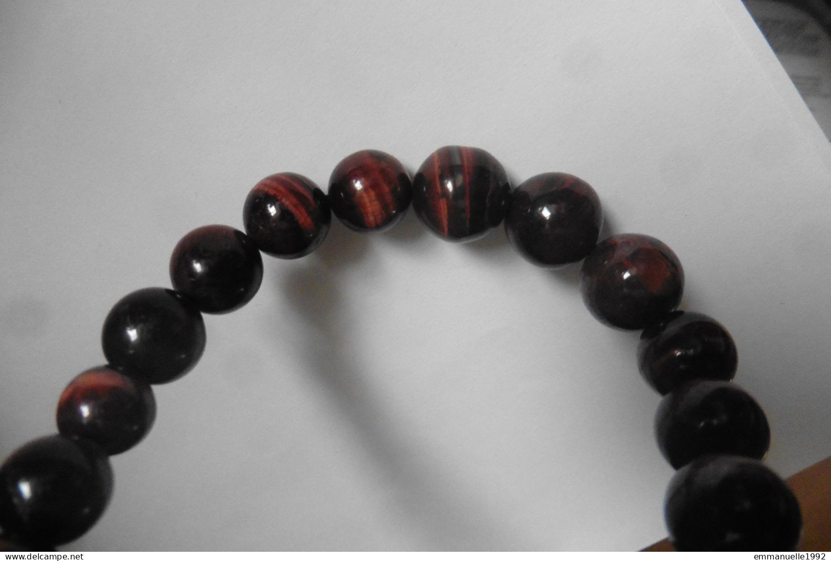 Neuf - Collier 48 Cm De Perles En Oeil De Tigre Rouge Oeil De Taureau Marron à Reflets Véritable - Necklaces/Chains