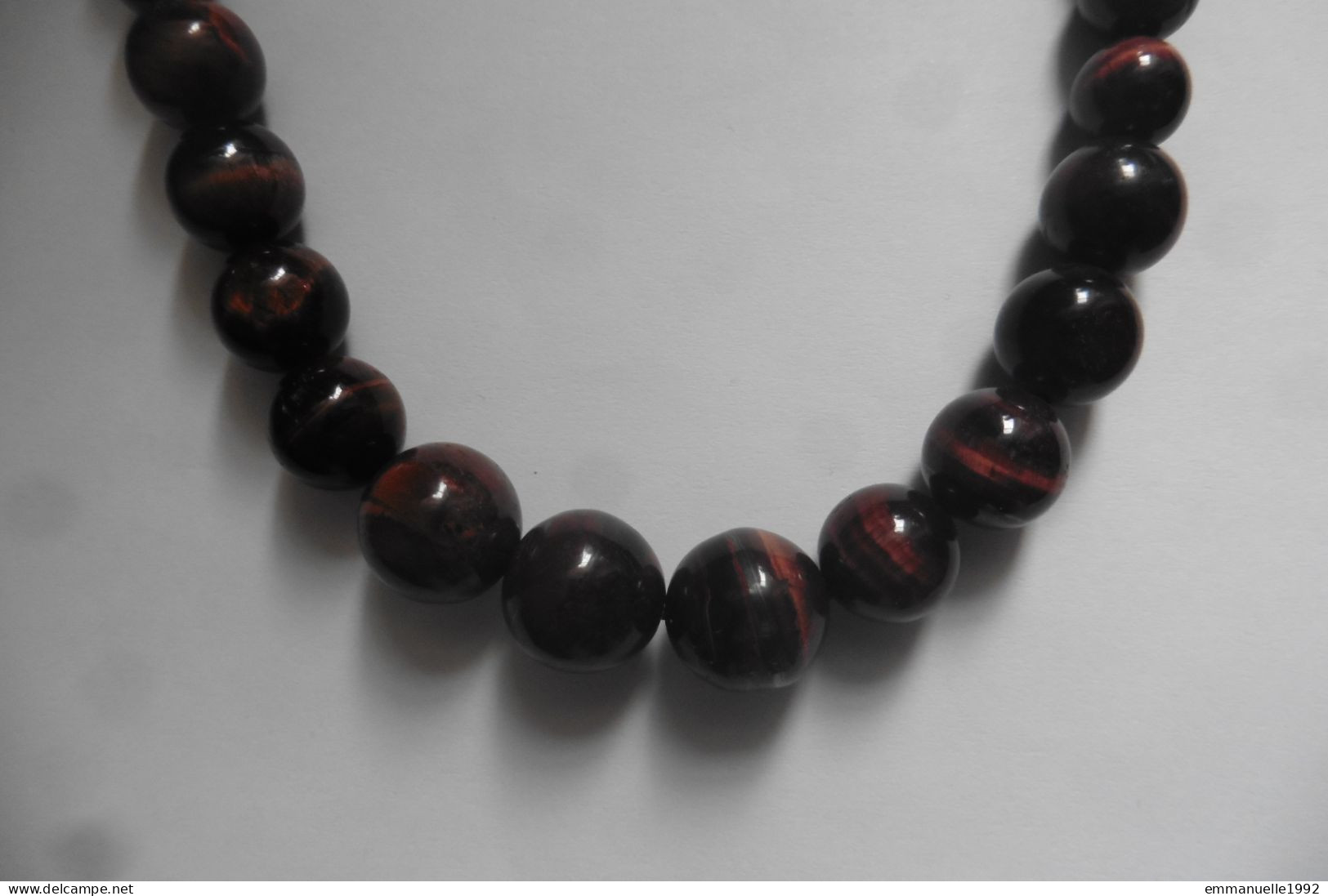 Neuf - Collier 48 Cm De Perles En Oeil De Tigre Rouge Oeil De Taureau Marron à Reflets Véritable - Colliers/Chaînes