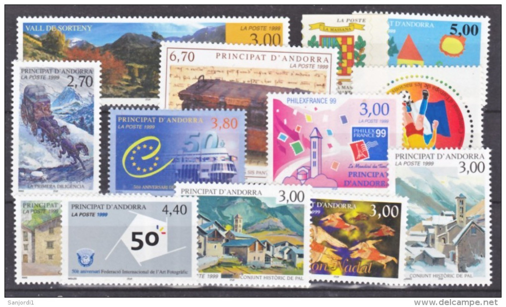 Andorre Française 1999 Année Complète Neuf ** TB MNH Sin Charnela Faciale 9.44 - Volledige Jaargang