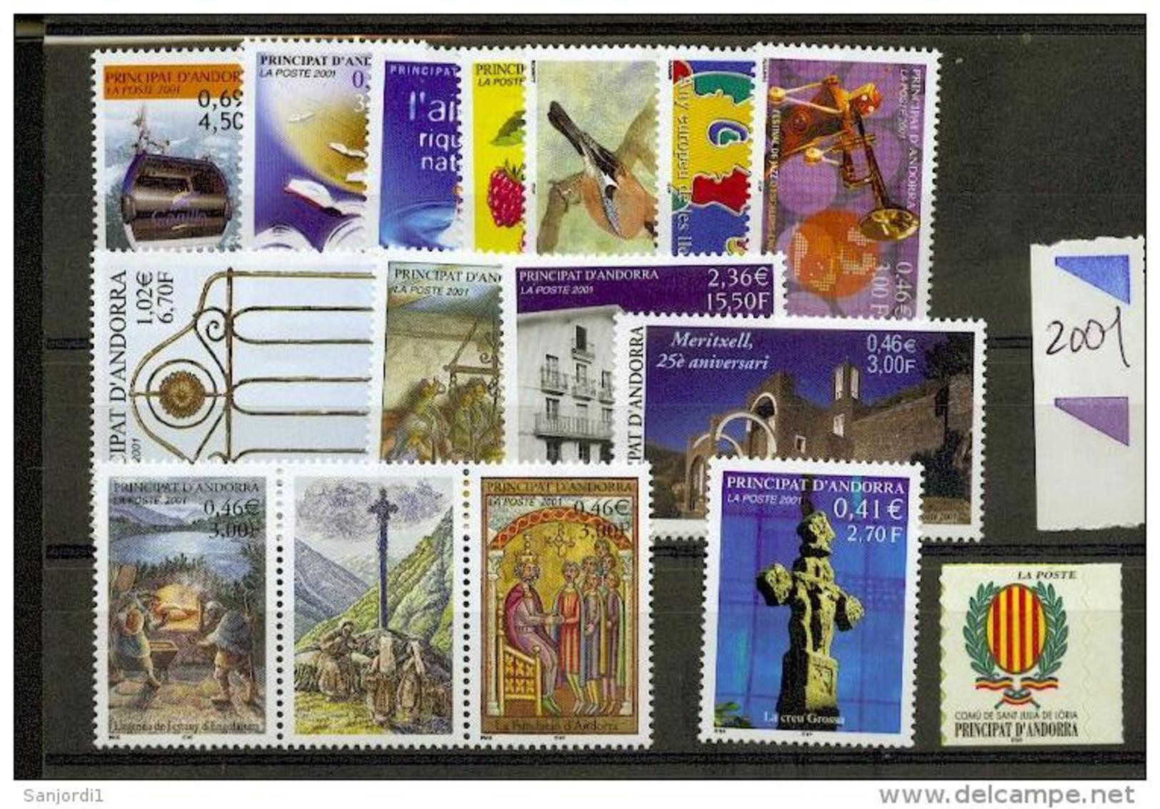 Andorre Française 2001 Année Complète Neuf ** TB MNH Sin Charnela Faciale 10.41 - Volledige Jaargang