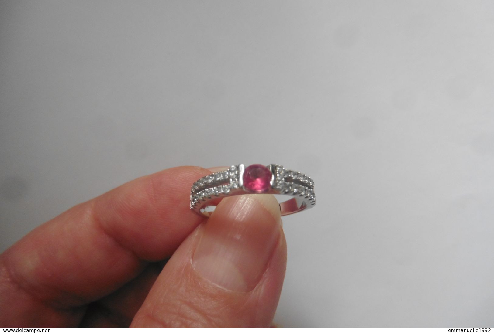 Neuf - Bague Alliance En Argent Art Deco Zircons Et Zircon Teinté Couleur Rubis Rose T 54 - Ring