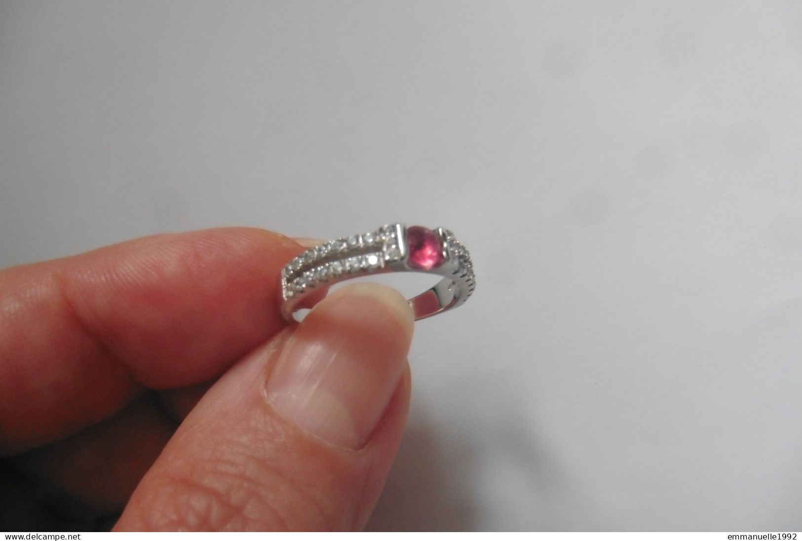 Neuf - Bague Alliance En Argent Art Deco Zircons Et Zircon Teinté Couleur Rubis Rose T 54 - Ring