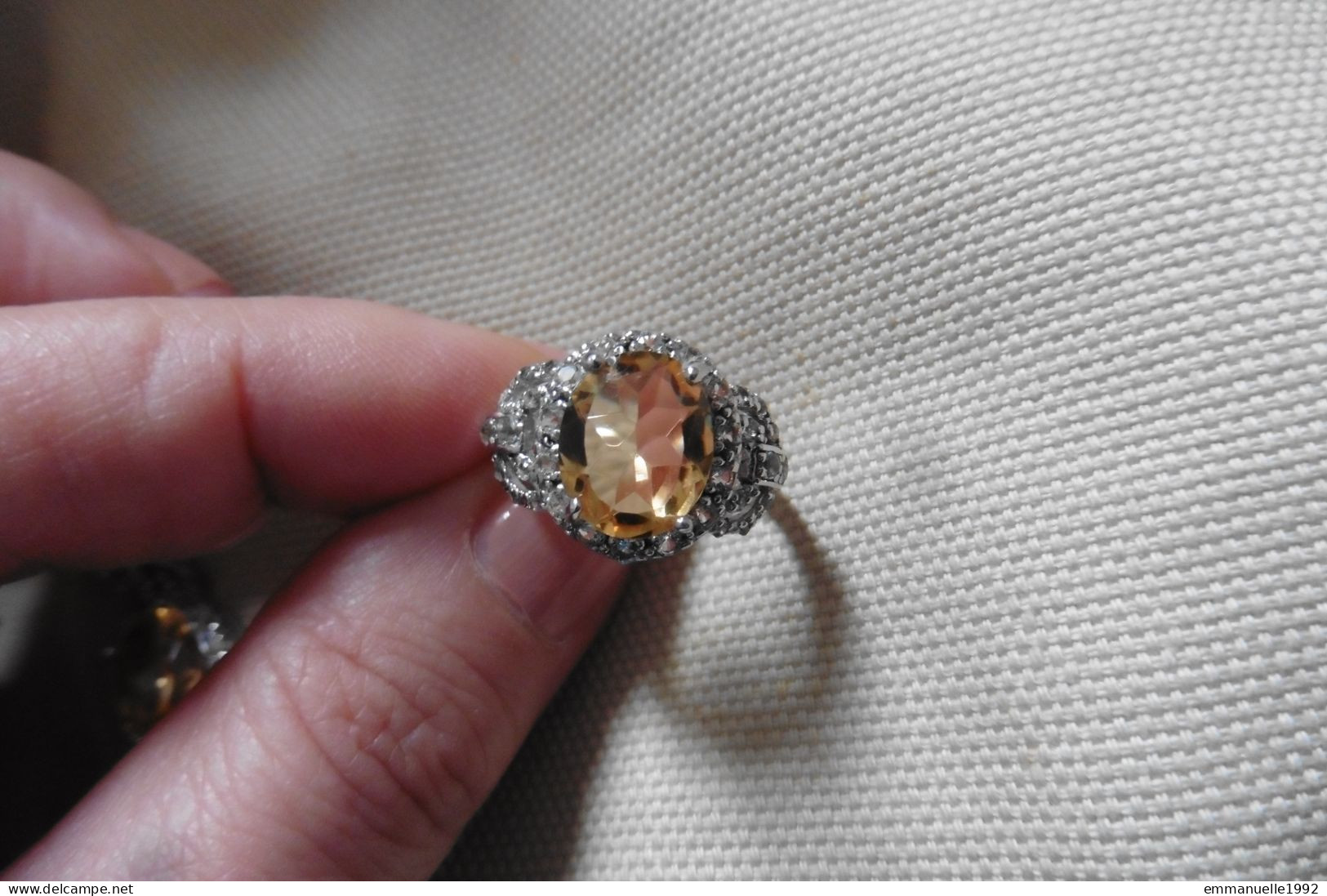 Neuf - Superbe Bague Art Deco En Argent 925 Sertie Citrine Et Zircons Taille 54 - Ring