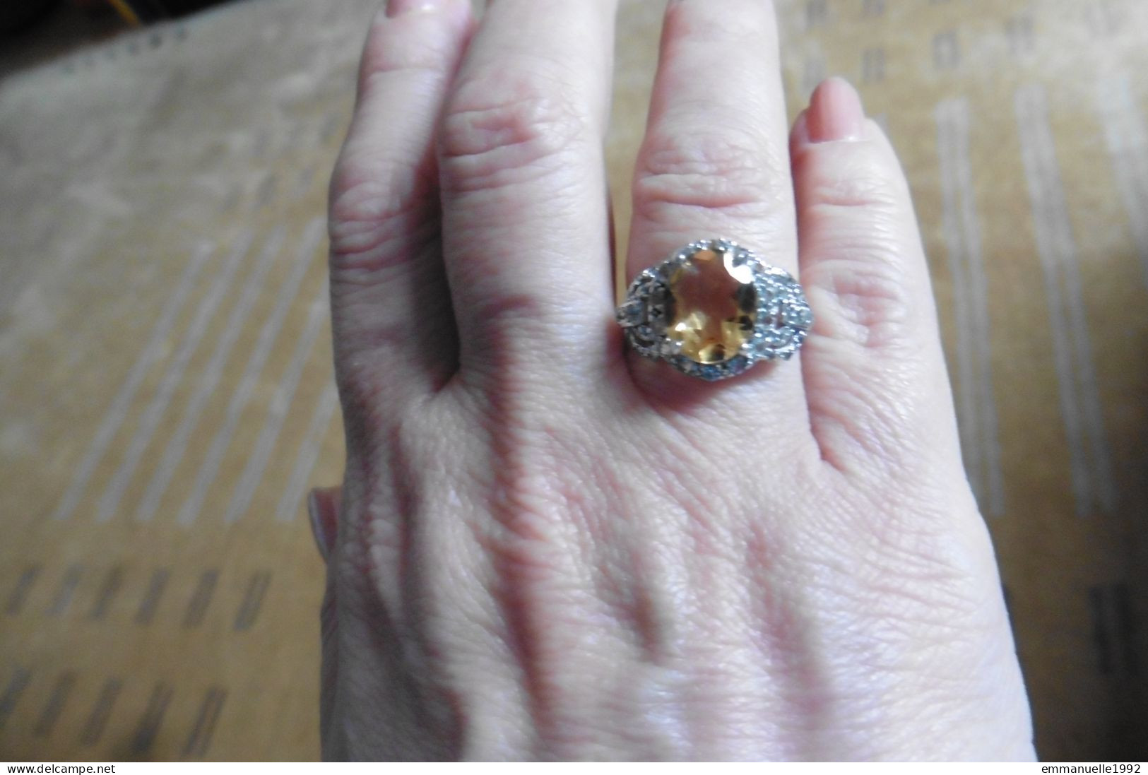 Neuf - Superbe Bague Art Deco En Argent 925 Sertie Citrine Et Zircons Taille 54 - Ring