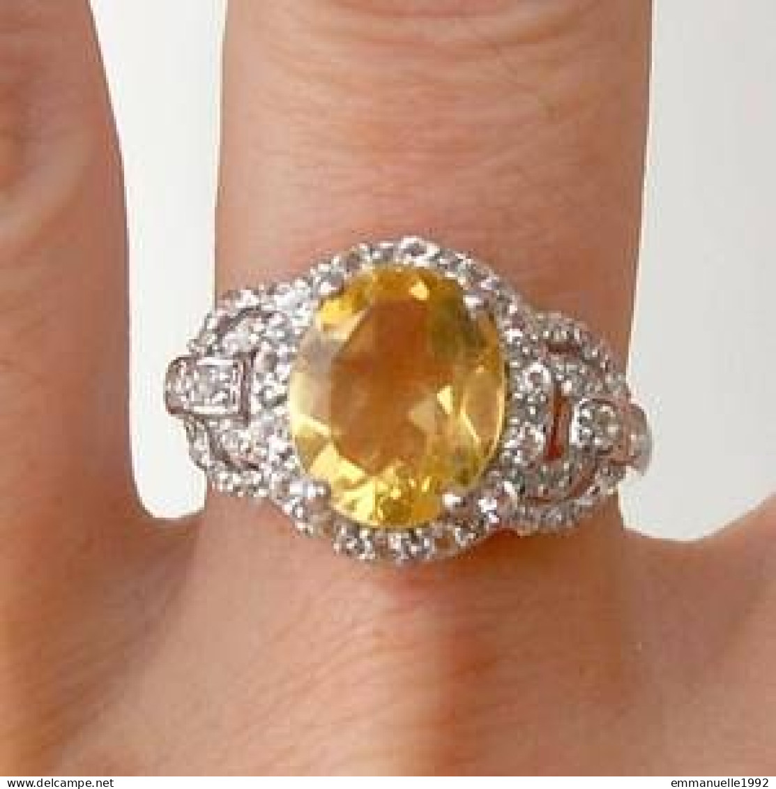 Neuf - Superbe bague Art Deco en argent 925 sertie citrine et zircons Taille 54