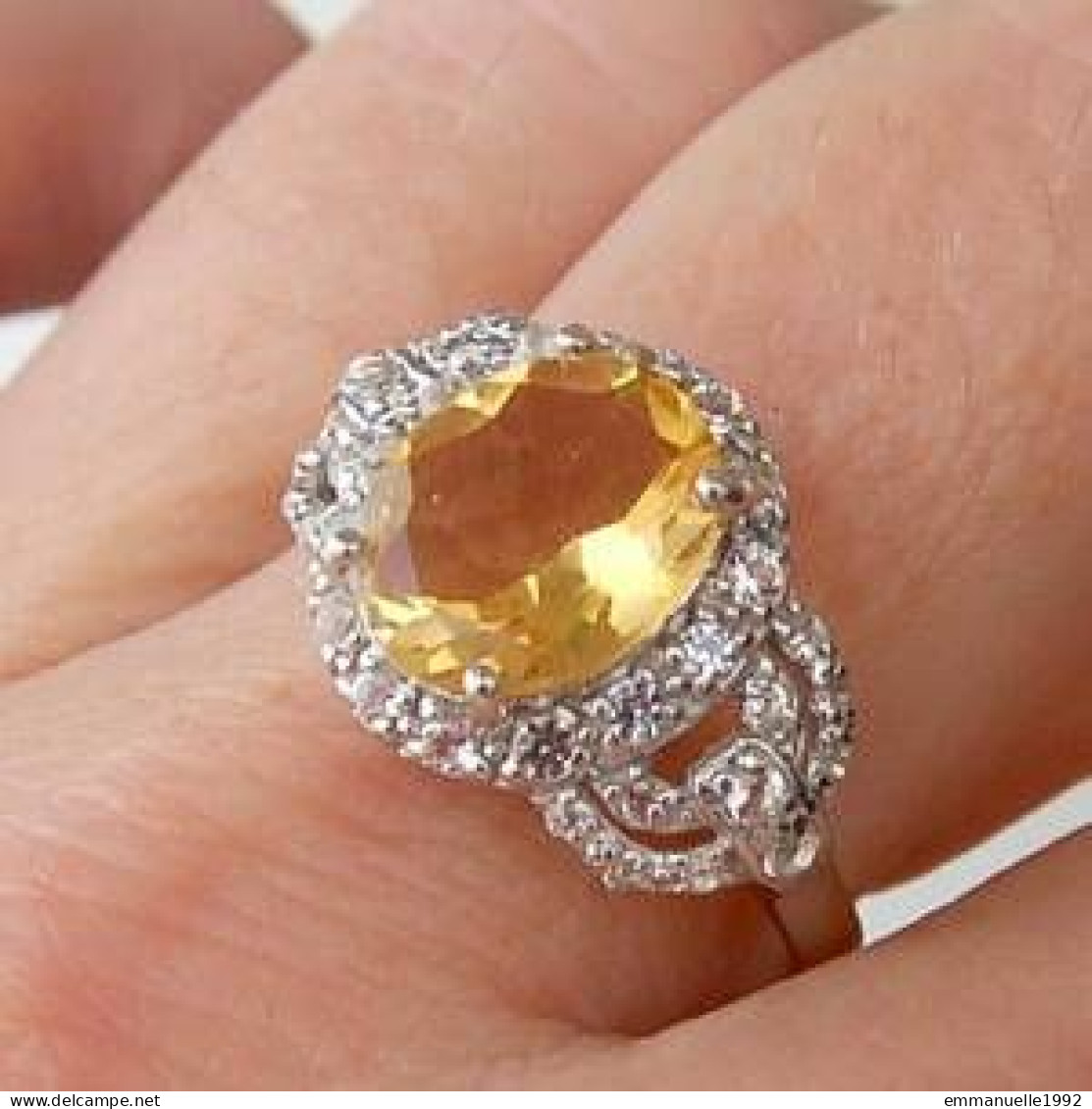 Neuf - Superbe bague Art Deco en argent 925 sertie citrine et zircons Taille 54