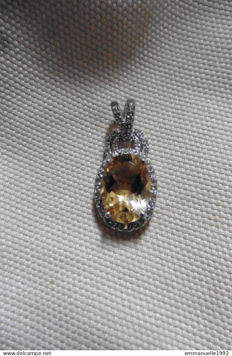 Neuf - Superbe Pendentif Style Art Deco En Argent 925 Serti Citrine Et Zircons - Anhänger