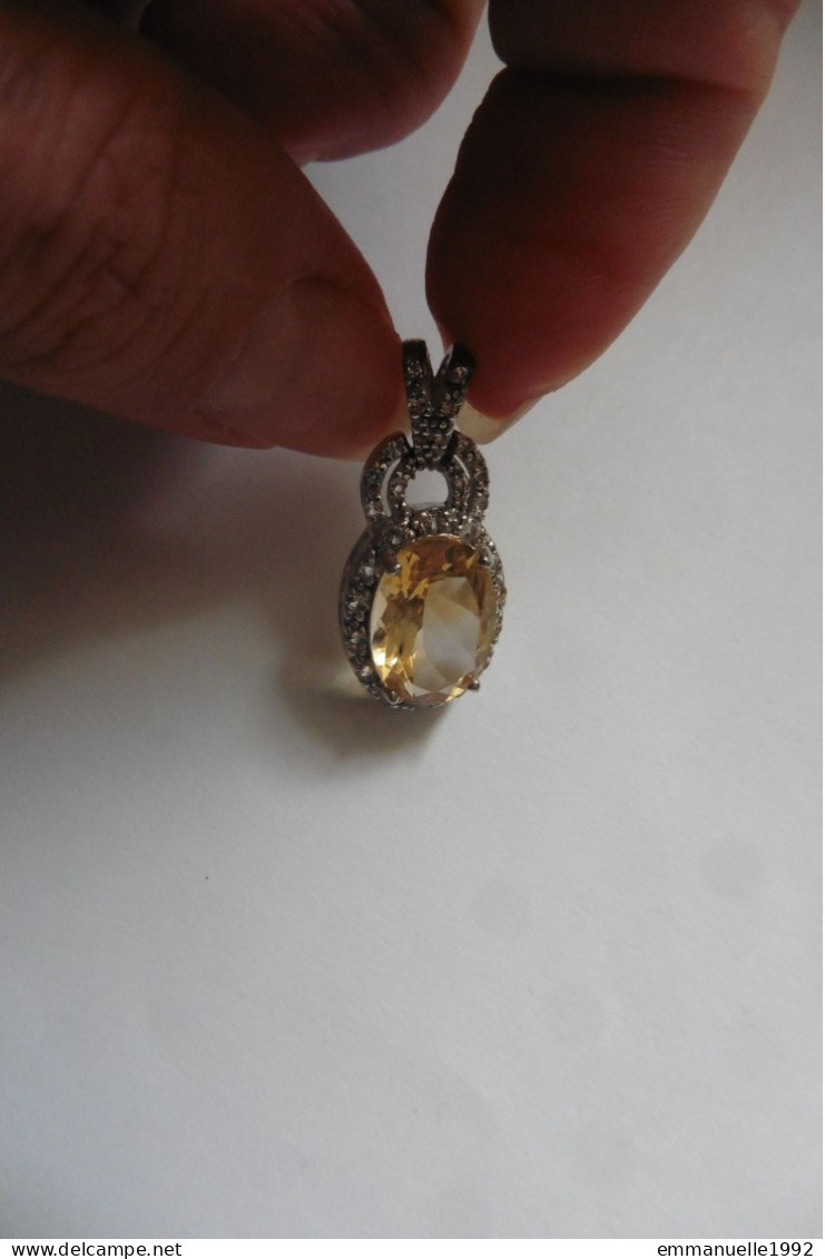 Neuf - Superbe pendentif style Art Deco en argent 925 serti citrine et zircons