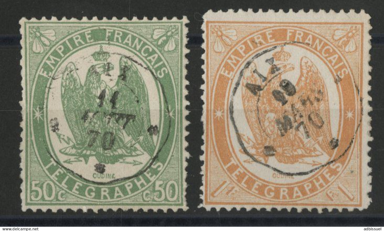 TELEGRAPHE N° 6 + 7 Cote 37 € 50 Ct Vert Et 1 Fr Orange Oblitérés Aix - Telegraphie Und Telefon