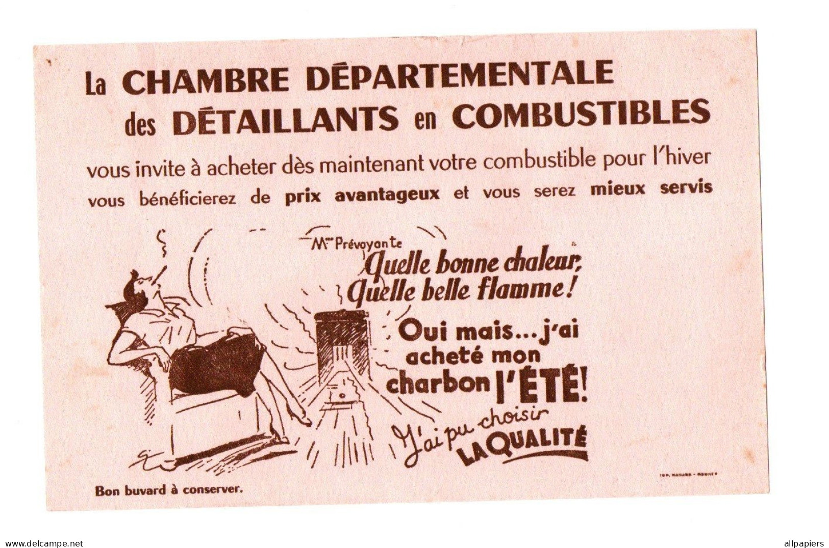 Buvard La Chambre Départementale Des Détaillants En Combustibles - Format : 21x13.5 Cm - C