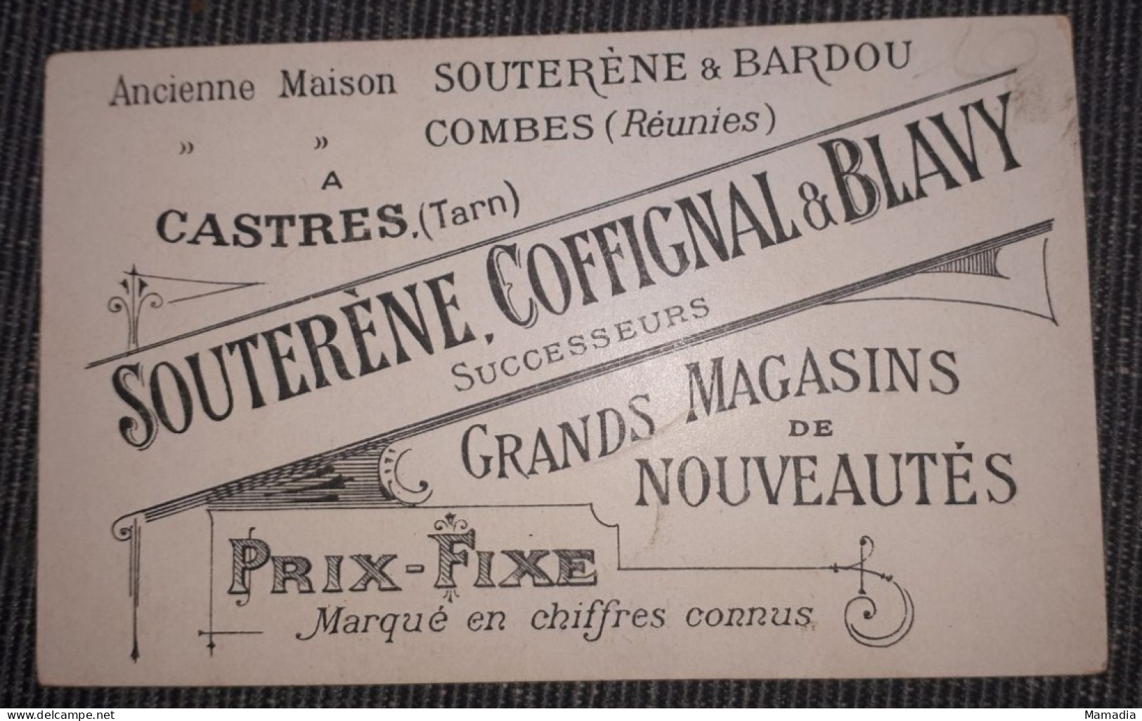 CHROMO VELO CYCLE CYCLISME MAGASIN SOUTERENE COFFIGNAL BLAVY - CASTRES 1890-1905 - Andere & Zonder Classificatie