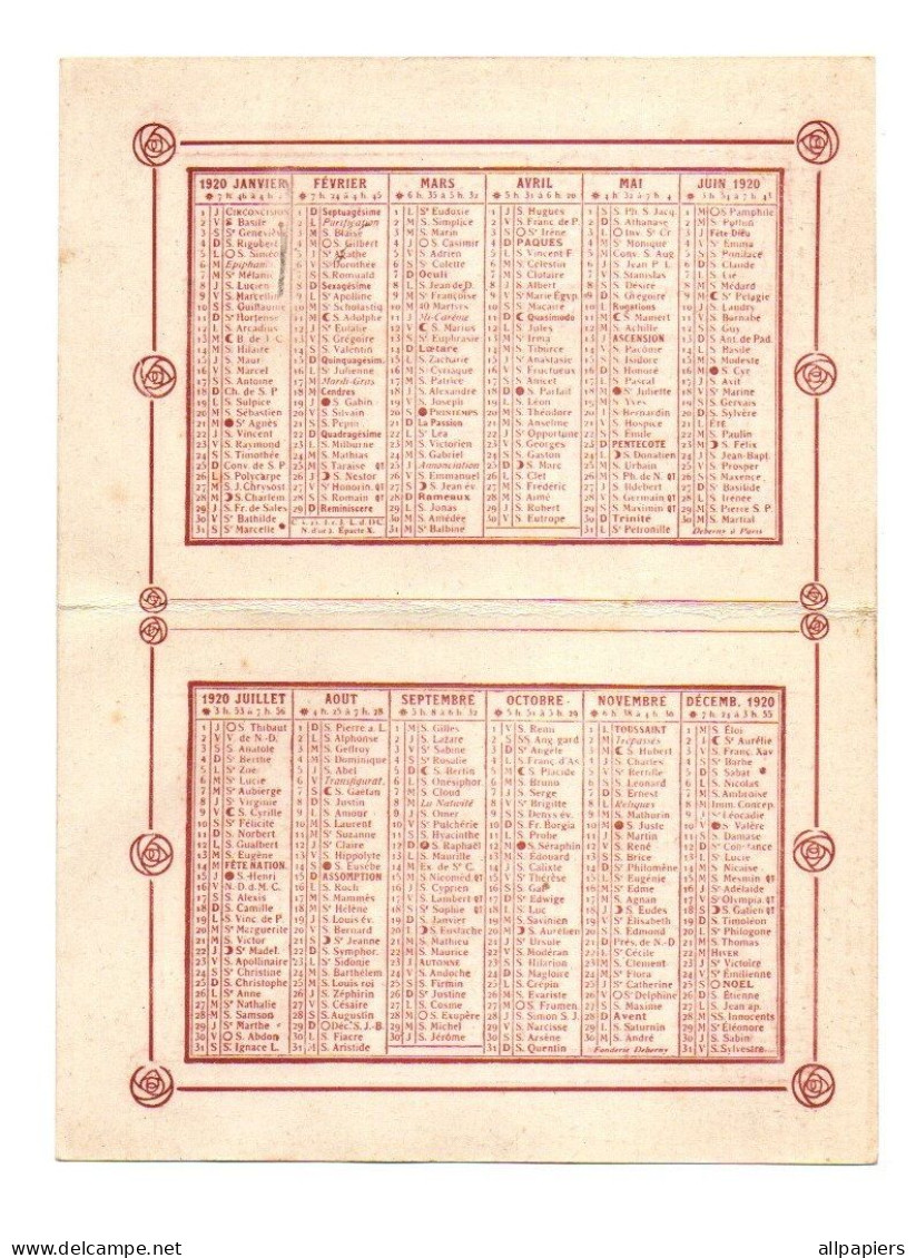 Petit Calendrier 1920 Offert Par Le Progrès Du Nord Et Du Pas-de-Calais Lille - Format : 8x12 Cm - Petit Format : 1941-60