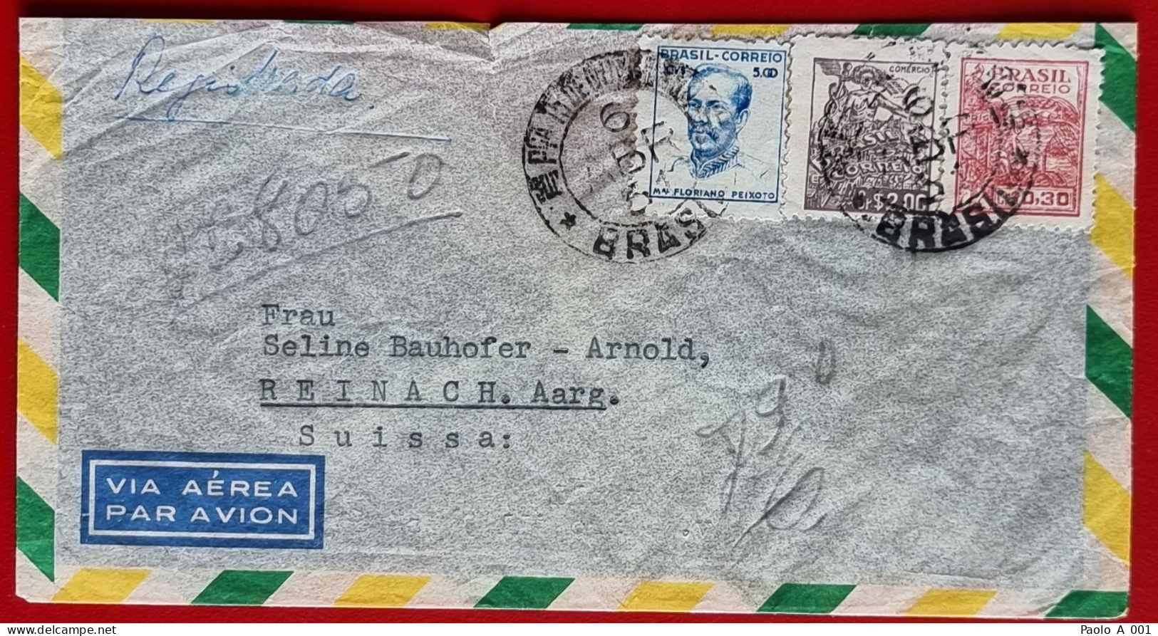 BRASIL BRAZIL RIO DE JANEIRO 1951 FLORIANO PEIXOTO COMERCIO AIR MAIL TO REINACH AARGAU SWITZERLAND - Briefe U. Dokumente