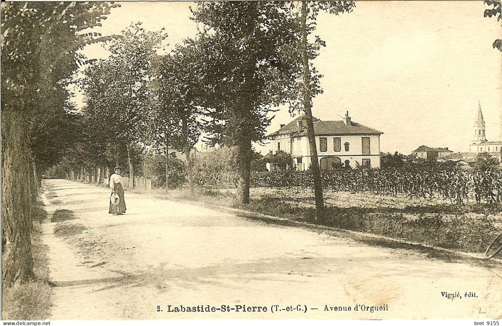 82 LA BASTIDE SAINT PIERRE LA BELLE AVENUE D ORGUEIL AU LOIN A DROITE L EGLISE CARTE CIRCULEE EN F.M. - Labastide Saint Pierre