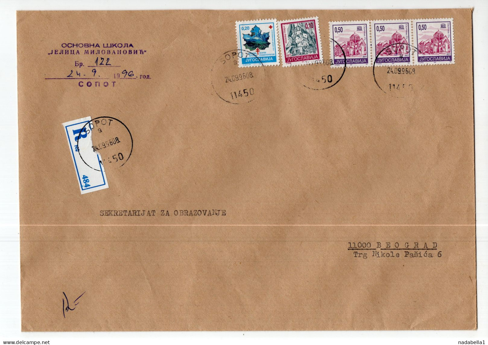 1996. YUGOSLAVIA,SERBIA,SOPOT,RECORDED COVER,TBC,TUBERCULOSIS WEEK ADDITIONAL STAMP - Lettres & Documents