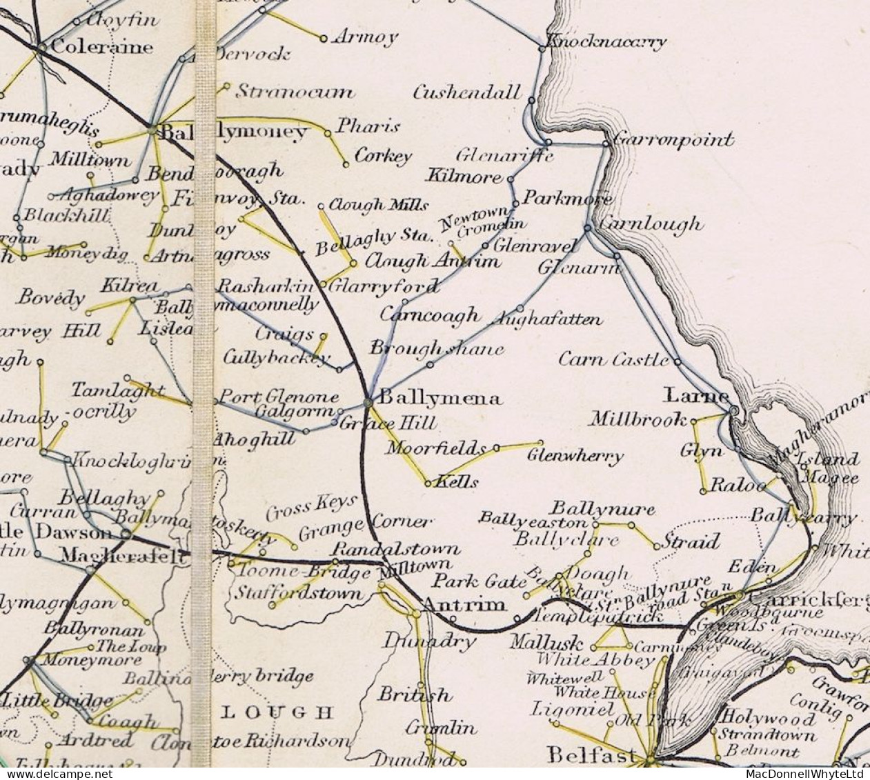 Ireland Derry 1820 Printed Insurance Report To Dublin With Red COLERAIN/121 Mileage Mark, Reposted To Norwich - Prefilatelia