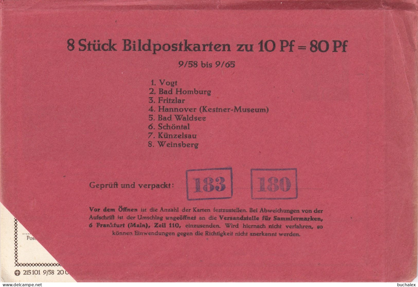 Bund 8 Bildpostkarten 9/58 Bis 9/65 Im Ungeöffneten Umschlag - Postkarten - Ungebraucht