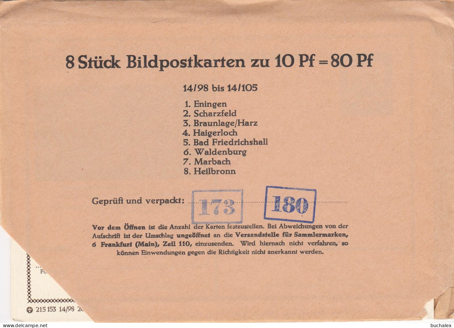 Bund 8 Bildpostkarten 14/98 Bis 14/105 Im Ungeöffneten Umschlag - Postkarten - Ungebraucht