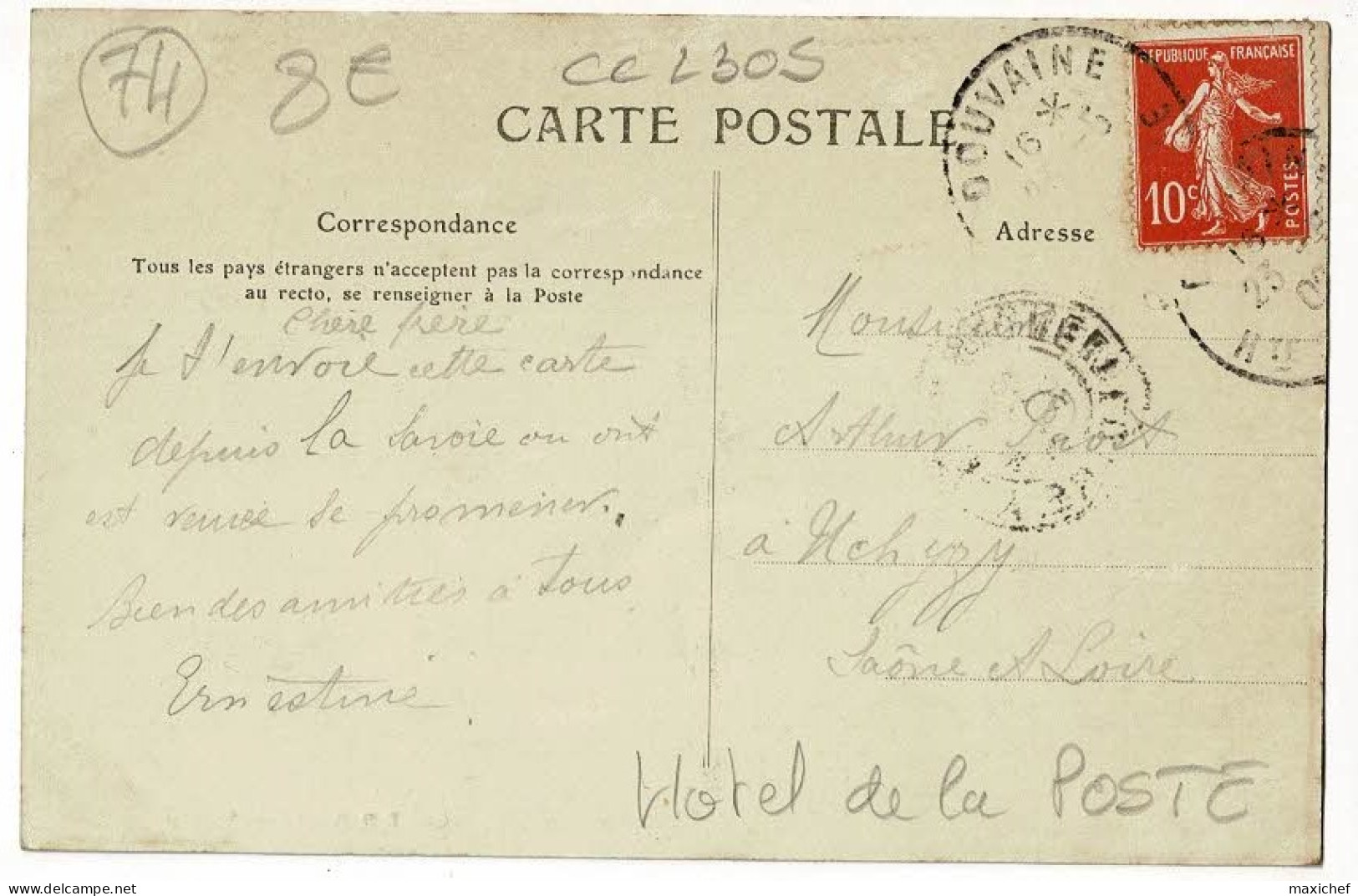 Entrée De Douvaine Du Côté De Thonon (rails Tramway, Hôtel De La Poste) Circulé 1909 - Douvaine