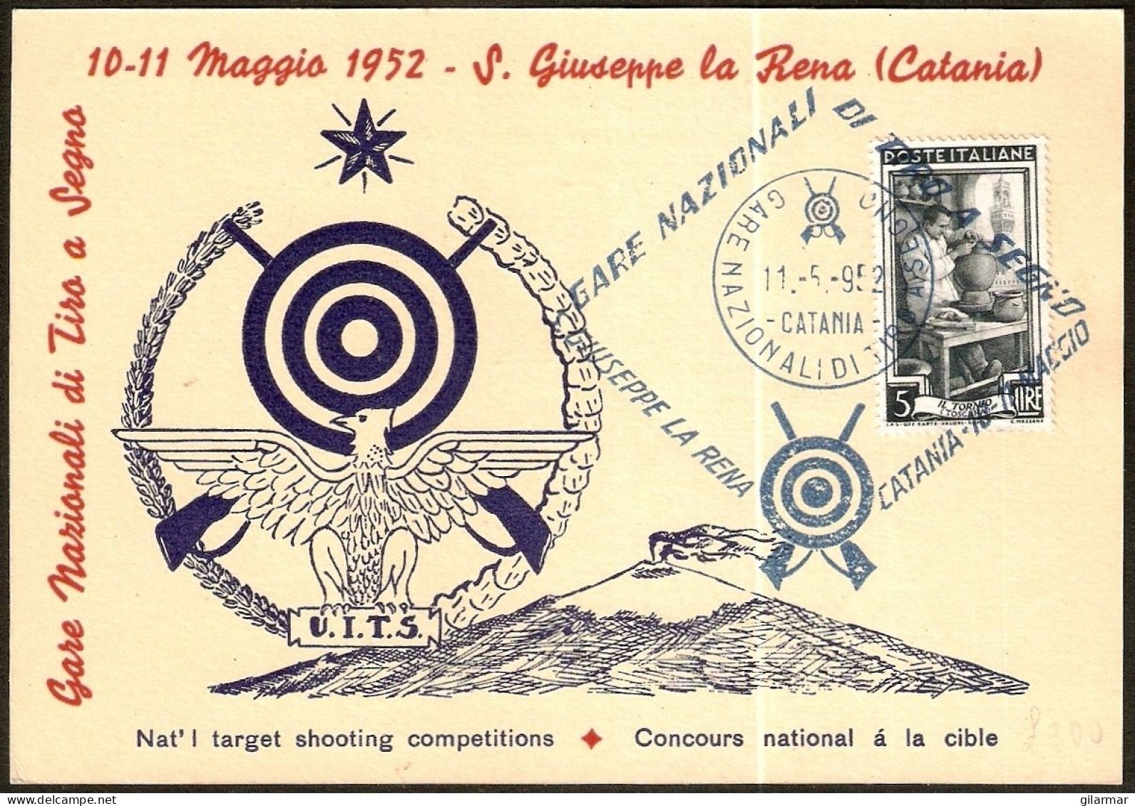 SHOOTING - ITALIA CATANIA 1952 - GARE NAZIONALI DI TIRO A SEGNO - CARTOLINA UFFICIALE - M - Tiro (armi)