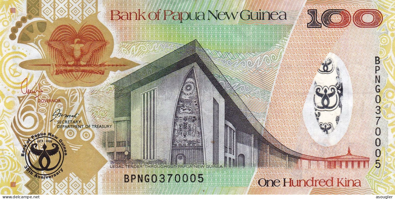 Papua New Guinea 100 Kina 2008 COMMEMORATIVE ISSUE VF P-37a "free Shipping Via Registered Air Mail" - Papouasie-Nouvelle-Guinée