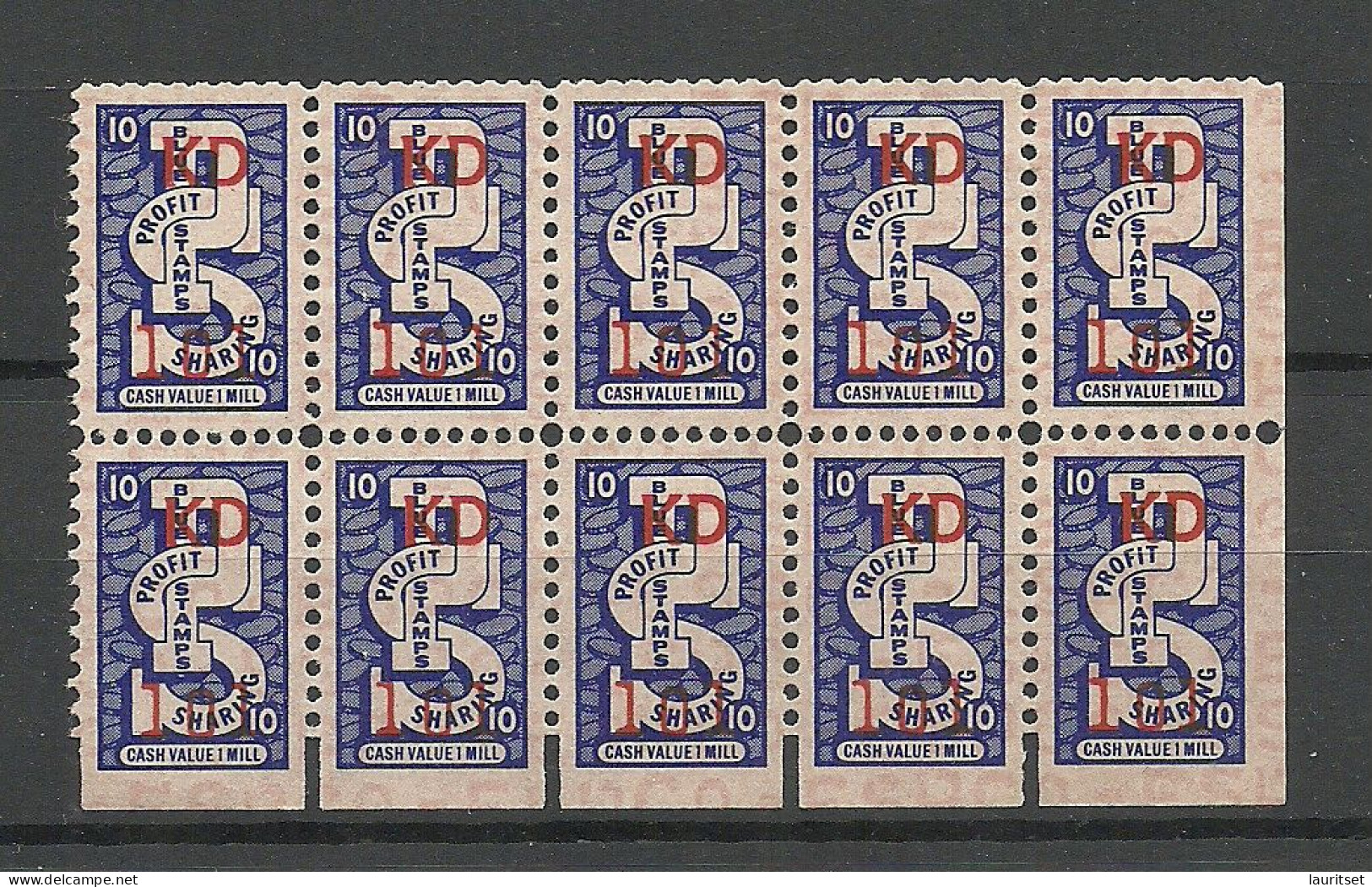 USA Vignettes Profit Sharing Stamps Cash Value 1 Mill As 10-block MNH - Ohne Zuordnung