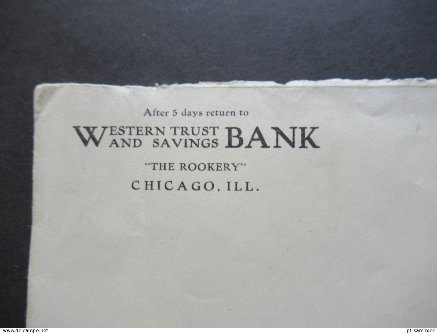 USA 1907 Großer GA Umschlag Mit 3 ZuF Umschlag Western Trust And Savings Bank The Bookery Chicago Ill. Nach Berlin - Covers & Documents